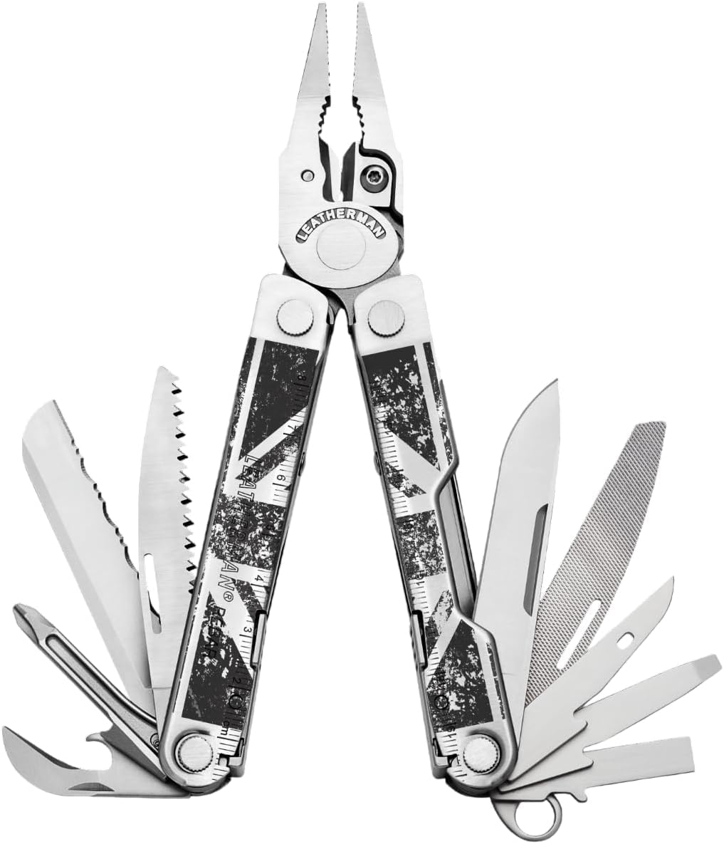 Leatherman Rebar Multi-Tool - 17 All-Tools for DIY & Camping, Stainless Steel, Country Collection - UK Flag
