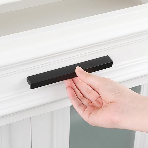 Miniatura 5 de Peaha Paquete de 10 tiradores de gabinete con borde de dedo, tiradores de cajón negro mate para cajones de 3 pulgadas (2.992 in) con agujeros