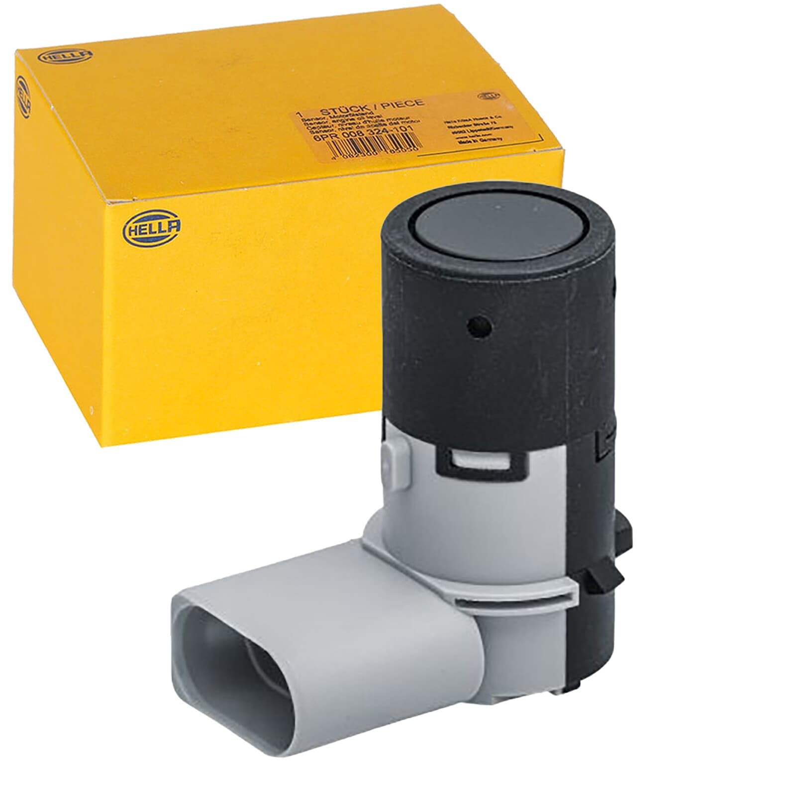 HELLA 6PX 358 141-411 Sensor, auxiliar de aparcamiento - en forma de ángulo - 3polos - enchufado - barnizable