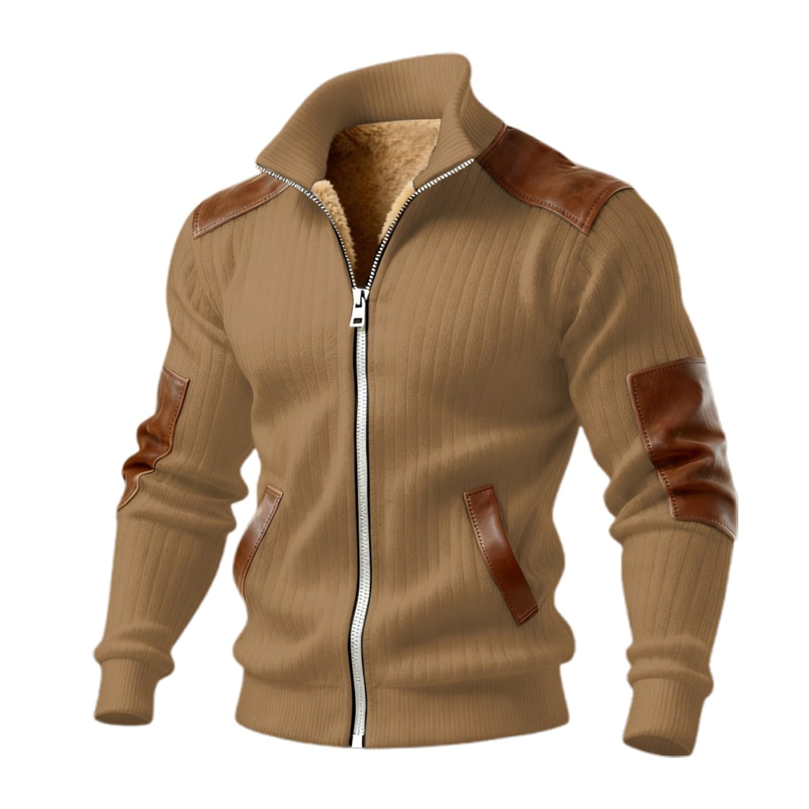 Generisch Chaqueta bomber de punto para hombre, forro polar, jacquard