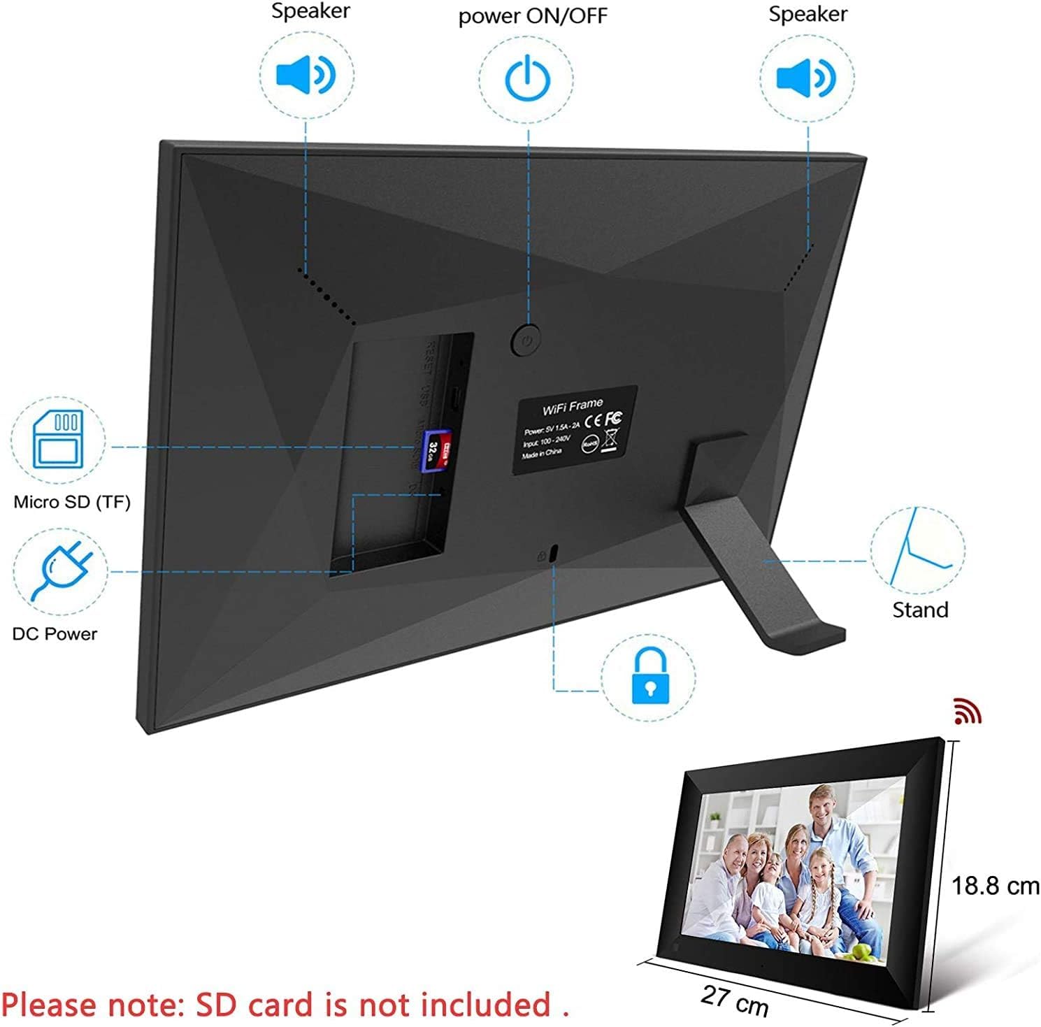 Cadre Photo Numérique WiFi - 10.1 Pouces IPS Écran Tactile Smart Cloud Connecté avec 32Go Espace, Partagez des Photos Via Frameo App