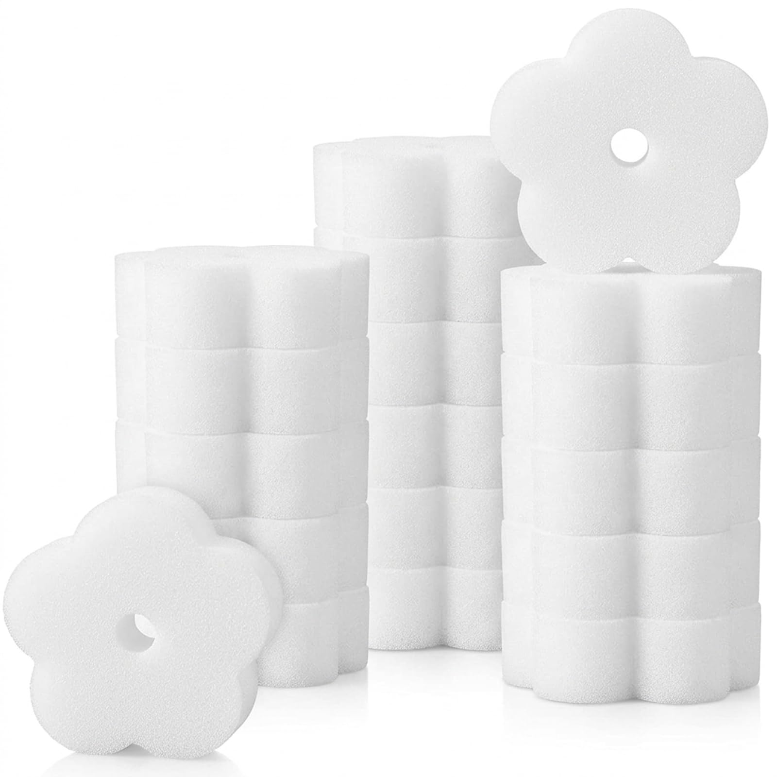 Wjelet 18Pcs White Scum Remover Sponge, Flower Shaped Oil Absorbing Sponge, Cleaning Sponge Filter for Hot Tub Spa Pool Bathroom Kitchen