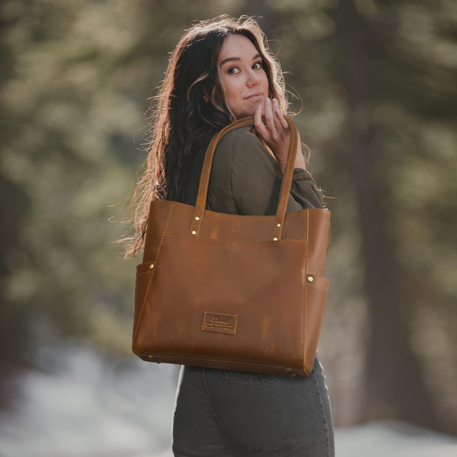 S-ZONE Genuine Leather Tote Bag Large Shoulder Purse Work Vintage Handbag for Women - Image 2