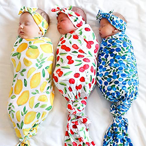Image of CHUNGEL 3 Pack Receiving Blanket with Headbands Newborn Baby Swaddle Blankets Beanie Hat Headband Sets, Swaddle Sack, Receiving Blankets Infant Baby Gifts