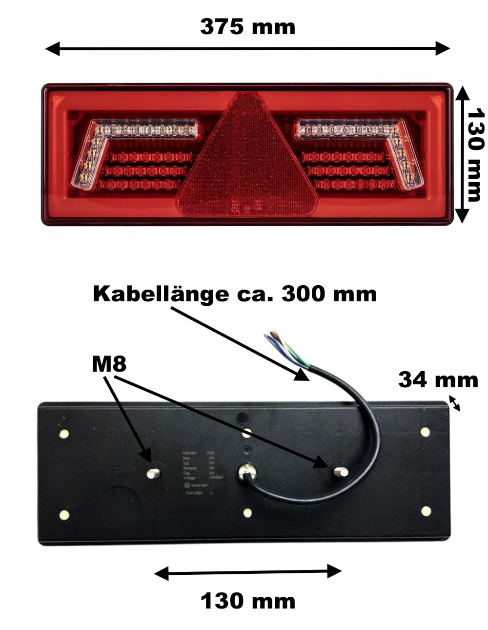 LED Rückleuchten Set 12V 24V mit Neon-Effekt 96/106 LED – 2x Rücklicht für LKW Schlepper Traktor Bagger – E9, Kombileuchte mit Rückfahrlicht & Nebelschluss (96 LED - Neon-Effekt-Licht)