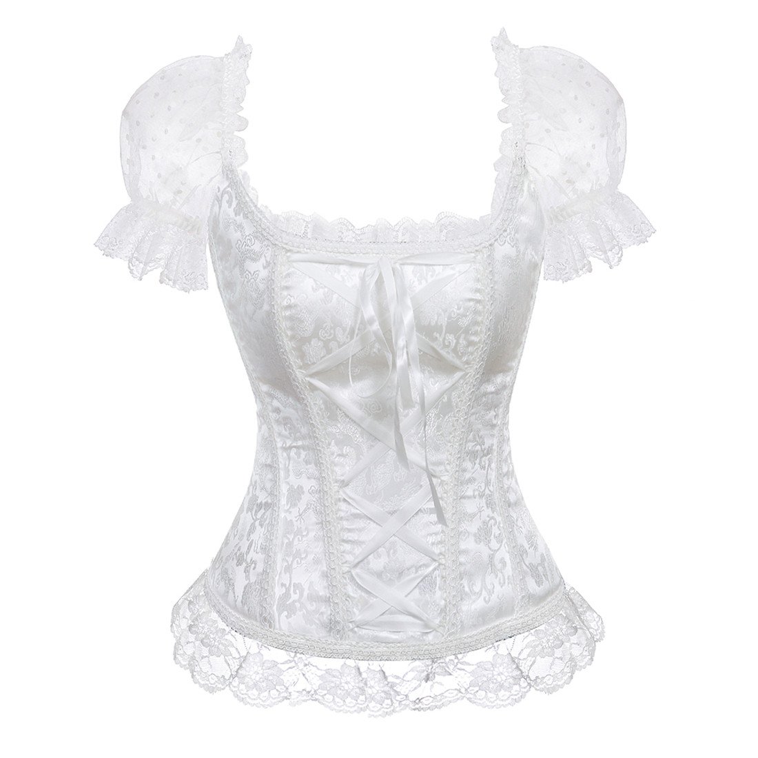 Women's Princess Renaissance Corset Lace Ruched Sleeves Elegant Overbust Top