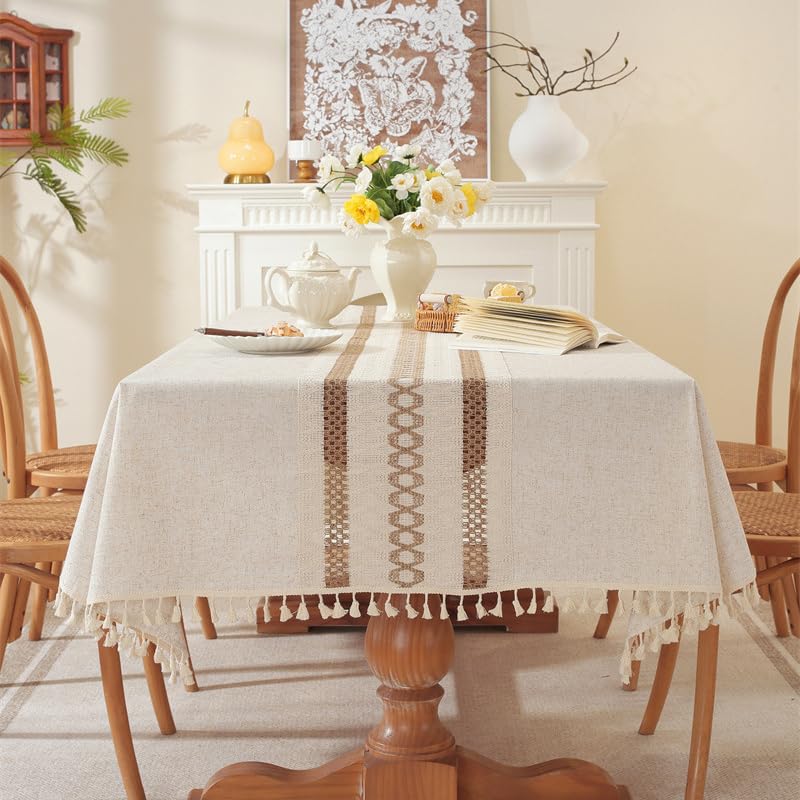 Lifetooler Nappe Rectangulaire Anti Tache Lin et Coton Nappe Exterieur Impermeable Nappes Tissu en Lavable pour Table Basse, Jardin, Cuisine Décoration de...