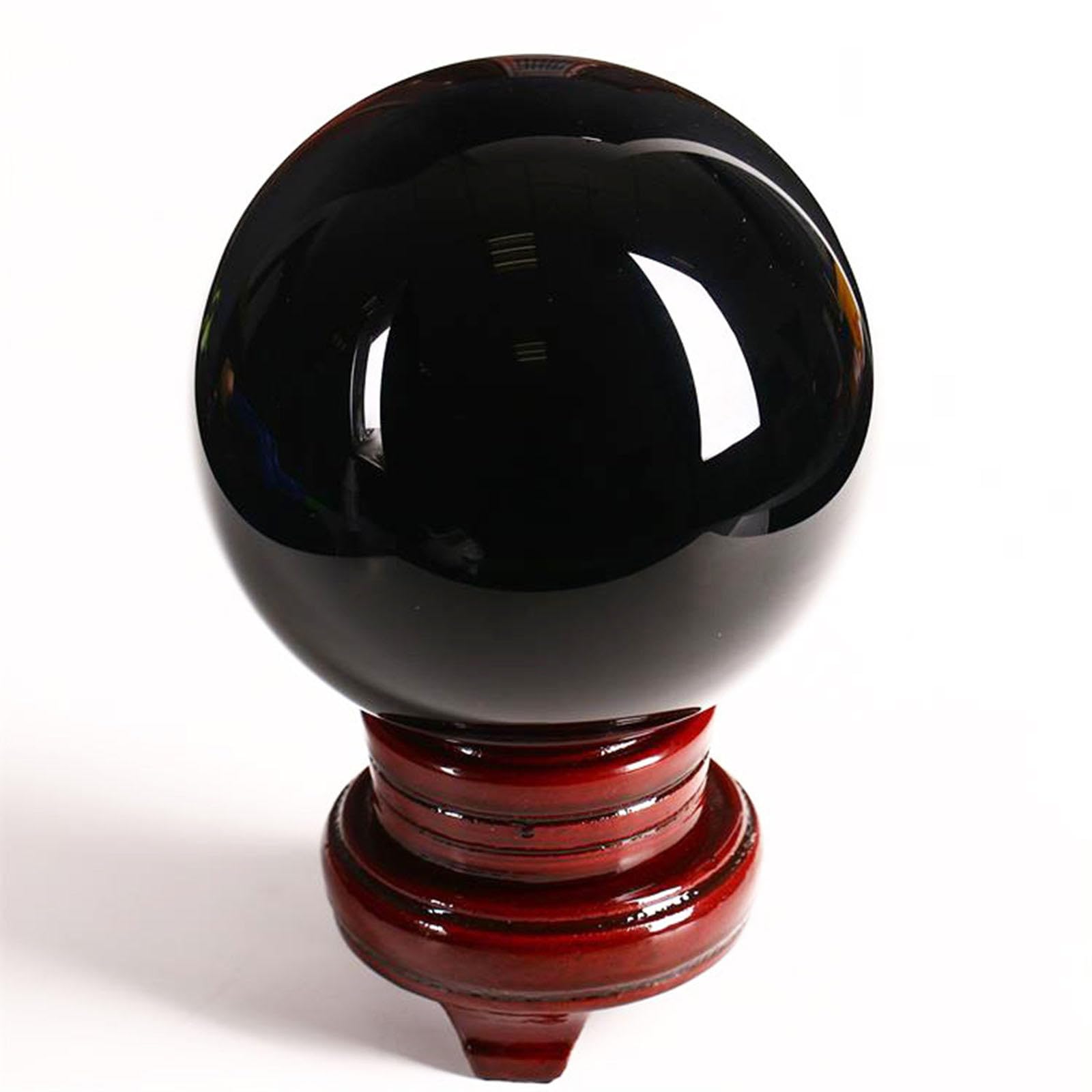 BJXKHFPIV Crystal Divination Sphere Black Obsidian Sculpture Figurine Gemstone Ball with Stand for Feng Shui Home Office Decor Gift,10cm/3.9in