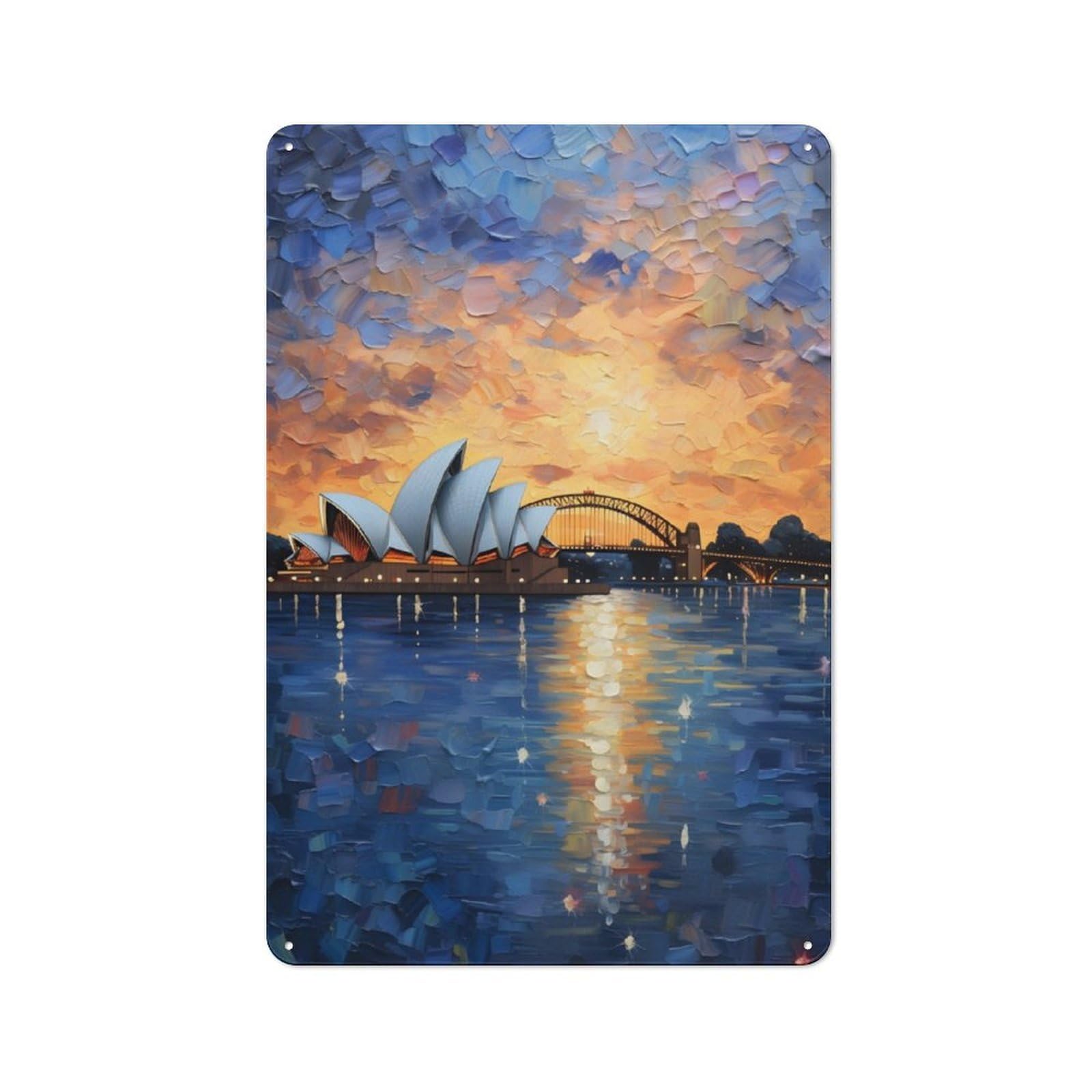 Junmoney Sydney Opera House For Guest Room Or Hallway, Retro-Style Tin Sign 30X20cm, For Vintage Wall Decor Fans, For Themed Room Decoration