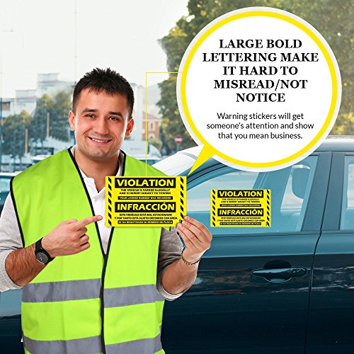 Parking Violation Stickers for Cars (Fluorescent Yellow) - 50 Bilingual Spanish No Parking Prohibido Estacionar/Hard to Remove Super Sticky No Park Tow Warnings 8” x 5” by MESS