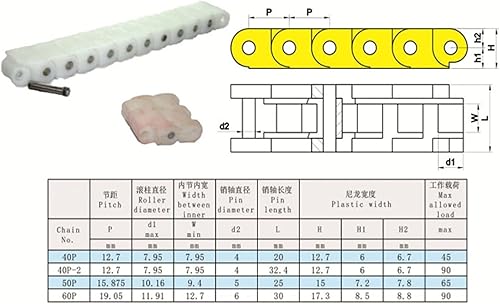 Miniatura 4 de Blanco Negro 40P 60P Nylon POM Plástico Antiestático Resistencia al desgaste Transmisión de Máquina Flexible Transmisión de Rodillo Cadena de