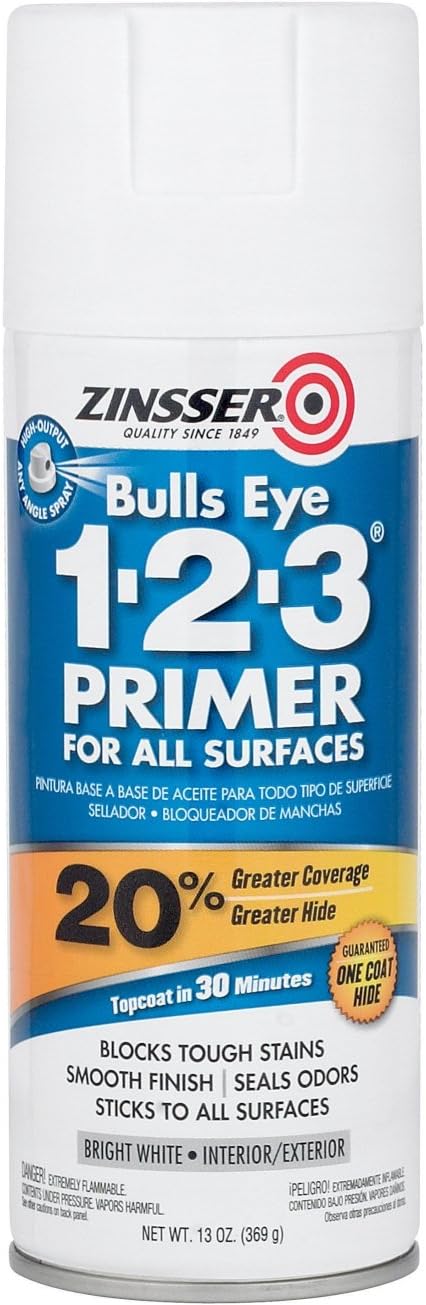 6 Pack of 13 oz Zinsser 02008 White Zinsser, Bulls Eye 1-2-3 Water-Based Stain Blocking Primer/Sealer