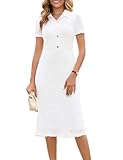 Womens 2025 Spring Summer Short Sleeve Elegant Lace Button Down Semi-Formal Work Business Casual Midi Dress