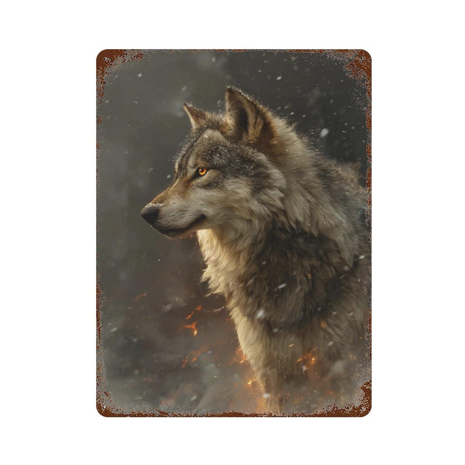 Wild Wolf in Snowy Storm Rustic Tin Plaque 15.7"x11.8", Ideal for Patio, Garden Room And Bar Decor