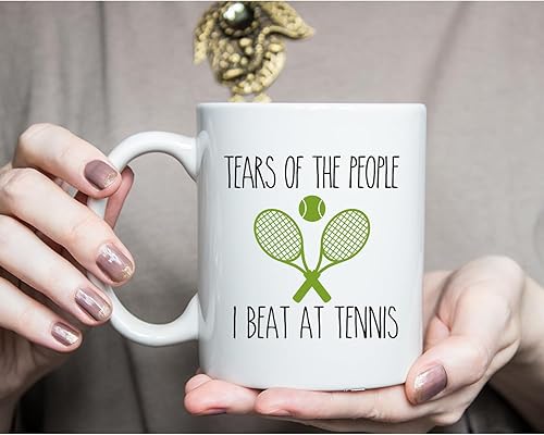 Miniatura 3 de Taza de tenis divertida, taza de tenis con texto en inglés "Tears of The People I Beat In", taza inspiradora sarcástica divertida, regalos para