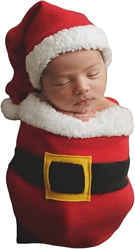 Vedory Ropa de Navidad para recién nacido, accesorios para sesión de fotos, ropa de ganchillo, pantalones de sombrero rojo de Papá Noel, accesorios