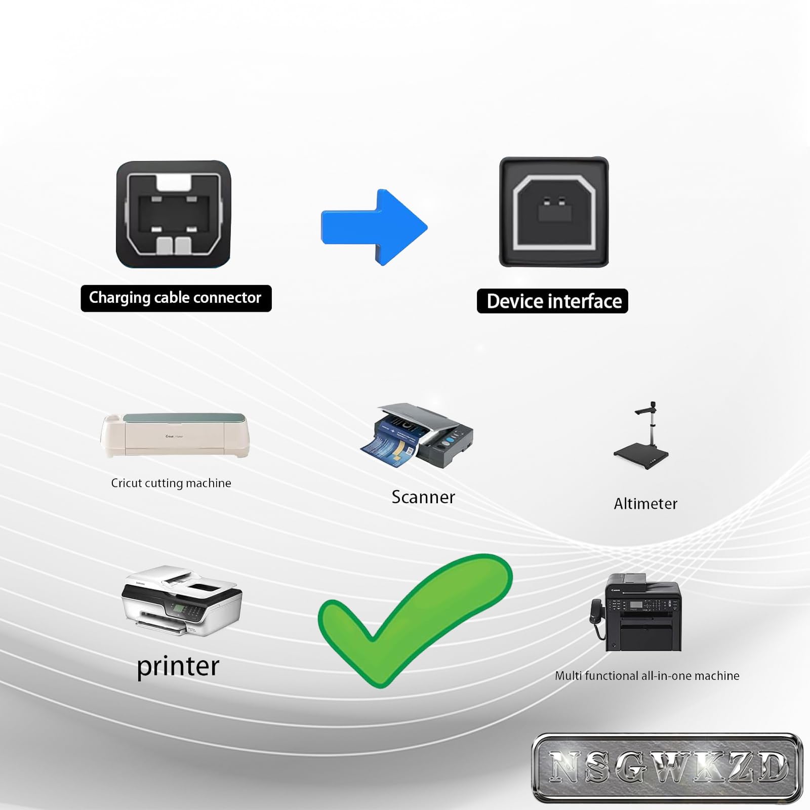 Weißes USB-Druckerkabel für Cricut HP Canon Brother, USB-Typ-B-Kabel, 1,8 m, Weiß