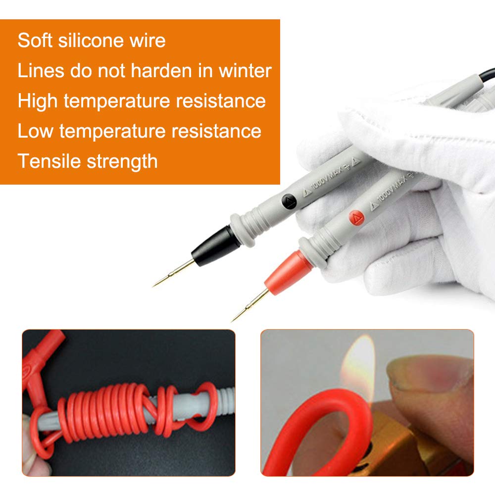Silicone Multimeter Test Leads Kit, Precision Sharp Probe Test Lead 1000V 20A Gold-Plated Probe Leads with Alligator Clips, Banana Test Lead Probe Clip Suitable for Most of Digital Multimeter: Industrial & Scientific
