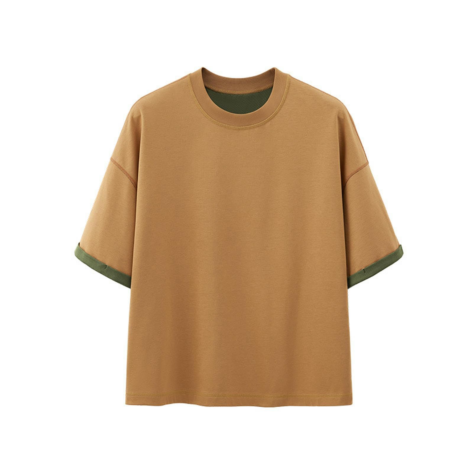 T-Shirt Réversible pour Hommes Col Rond Coupe Ample Manches Courtes Brun Taille L