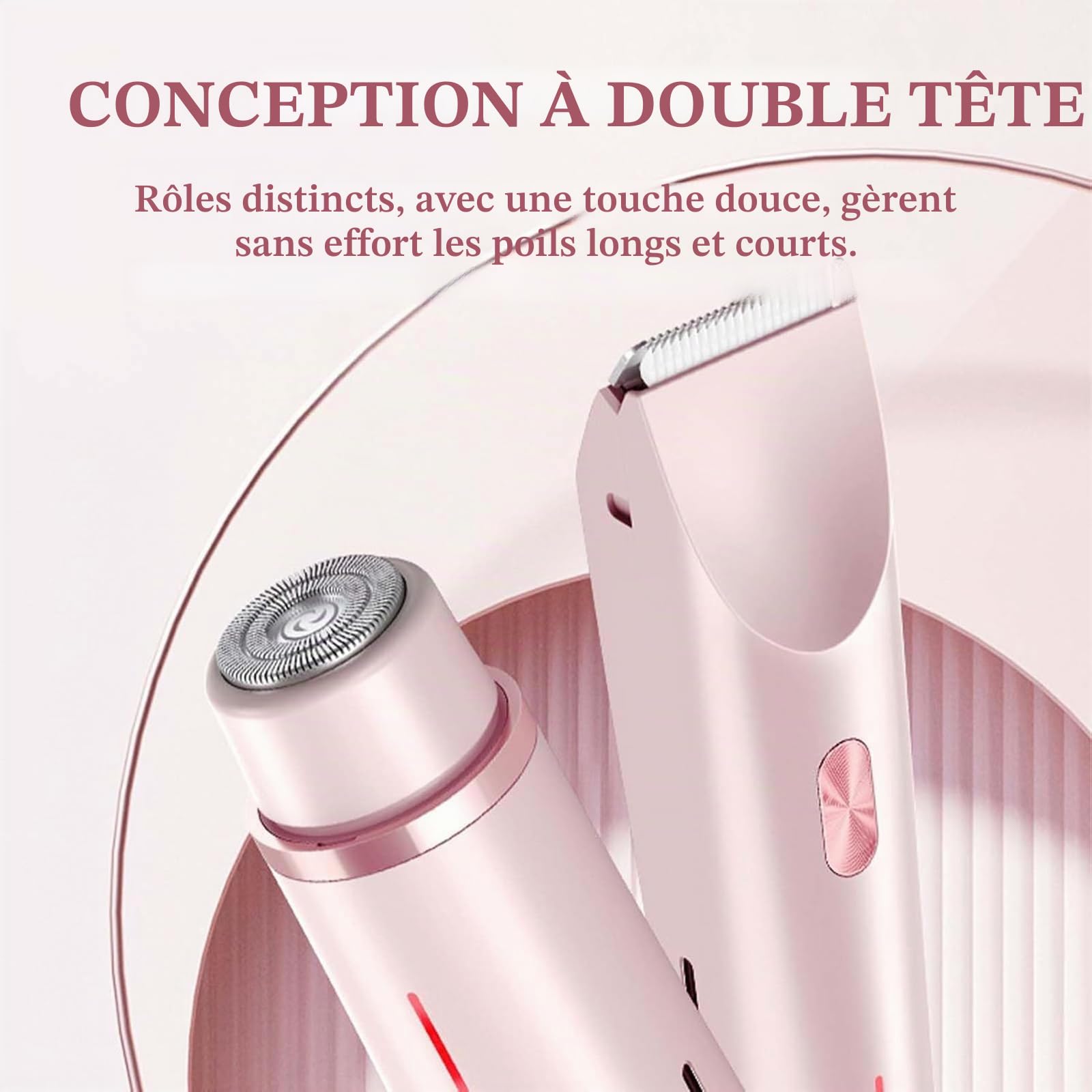 PZCC Rasoir Manuel pour Femme, Tondeuse Bikini 2 en 1, Rasoir Sans Fil, Anti-Coupures et Anti-Irritations, Humide et Sec, Rechargeable, Convient pour Le Visage, Les Jambes et Les Aisselles (Rose)