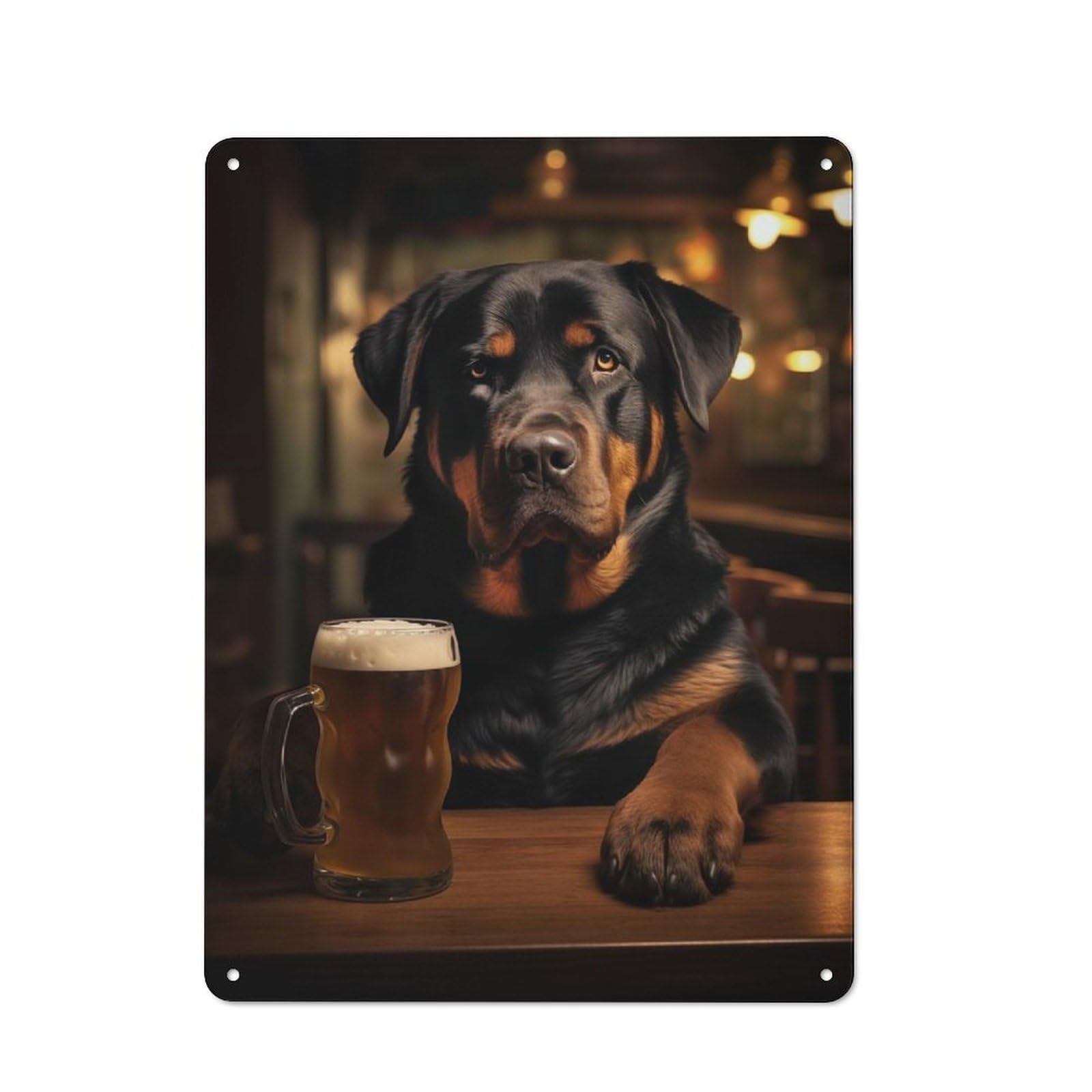 Junmoney Rottweiler Pint Of Beer Tin Wall Plaque 40X30cm With For Café Or Restaurant, Suited To Restaurant Decor Fans