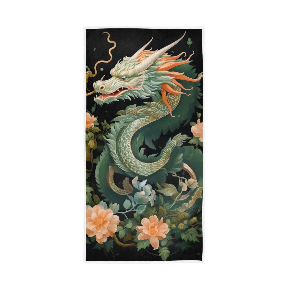 HUYGD Chinese Green Dragon Hand Towels, Bath Hand Towel 15 x 30 Inches, Decorative Towels