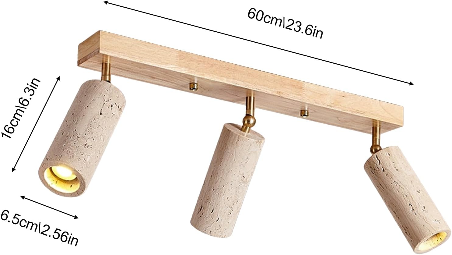 Nordic Stone Ceiling Spotlight Fixture 3-Light Wood Fixed Track Lighting Kit, Yellow Travertine Directional Spotlights Accent Lamp for Kitchen Island Bedroom Dining Room