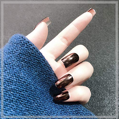 Mirror False Nails Full Cover Point Metallic Acrylic Nail Tips 24pcs/box Art Design Tips 14 Colors Optional Easy for Daily wear (UV10)