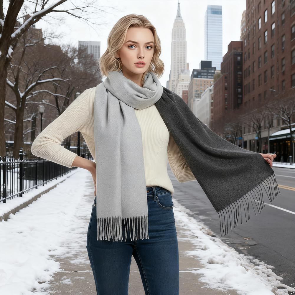 PFLife Wool Scarf 80''*27'' Women Cashmere Touch Scarf Gift Box Shawl Thick Oversized Scarves Wraps Tassels Double Side