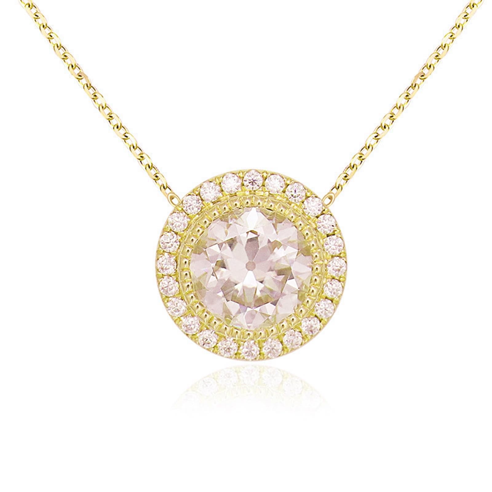 Halskette aus 9-karätigem/14-karätigem/18-karätigem Gold für Damen, 2 Karat Moissanit, einfacher runder Anhänger, Edelstein-Anhänger, Schmuckkette, 45,7 cm