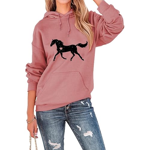 VGGHKALZE Horse Hooded Sweatshirts Women Long Sleeve Horse Gifts Hoodies Horse Lover Horse Mom Farm Gift for Horse Owner
