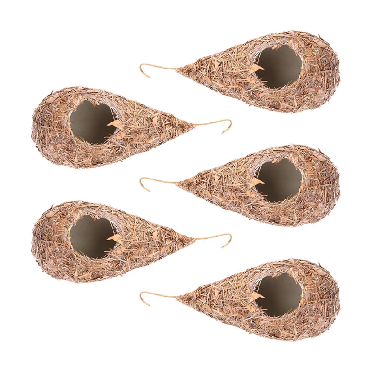 GALPADA Nido per Uccellini da Esterno 5 Pezzi in Paglia Intrecciata, Casetta Rustica da Appendere per Piccoli Uccelli, per Balcone e Veranda
