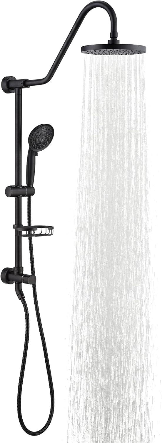Shower System with 8" Rain Shower Head, 5-Function Shower Head with Handheld, Adjustable Slide Bar, 59" Stainless Steel Hose, Oil Rubbed Bronze