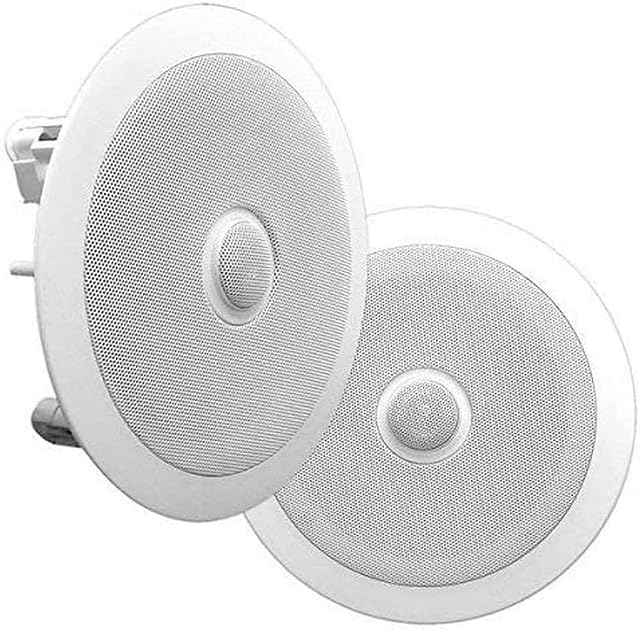 8 Ceiling Wall Mount Speakers - Pair of 2-Way Midbass Woofer Speaker Directable 1 Titanium Dome Tweeter Flush Design w/ 55Hz-22kHz Frequency Response & 300 Watts Peak Easy Installation - Pyle PDIC80