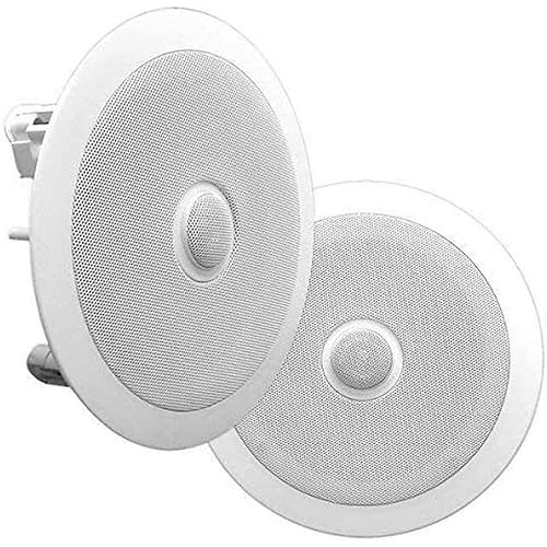 8” Ceiling Wall Mount Speakers - Pair Of 2-Way Midbass Woofer Speaker Directable 1” Titanium Dome Tweeter Flush Design W/ 55Hz-22kHz Frequency Response & 300 Watts Peak Easy Installation - Pyle PDIC80