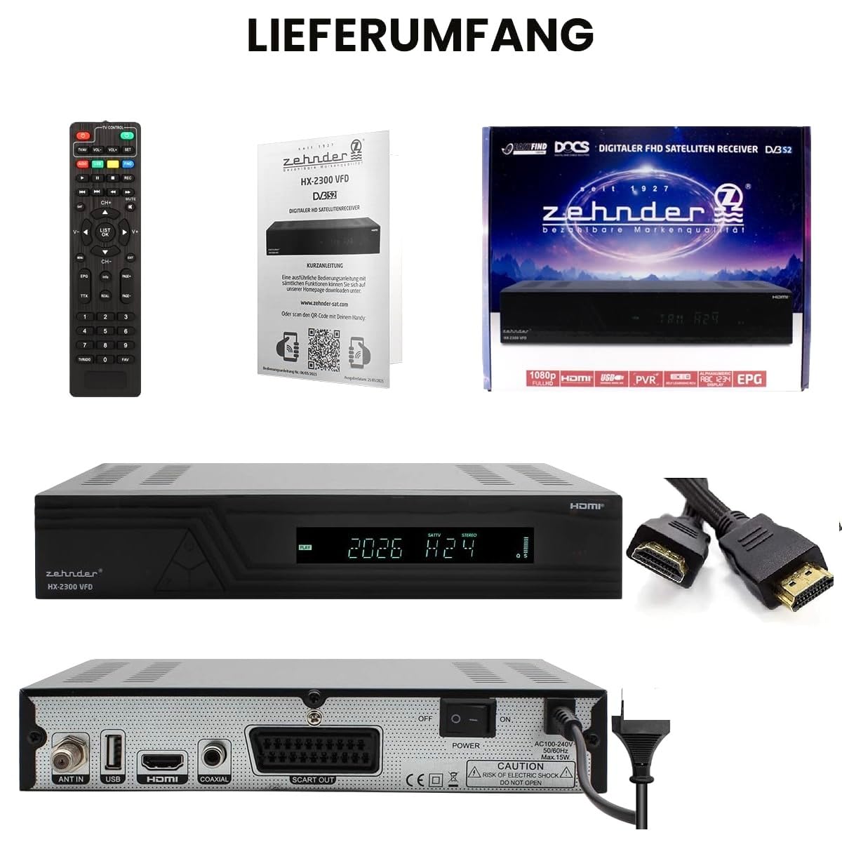 [ Test bardzo dobry, Note 1.3 *] Odbiornik satelitarny HX 2300 VFD + kabel HDMI, z funkcją nagrywania, obsługuje Full HD, cyfrowy odbiornik satelitarny do anteny satelitarnej, satelitarnej, odbiornika