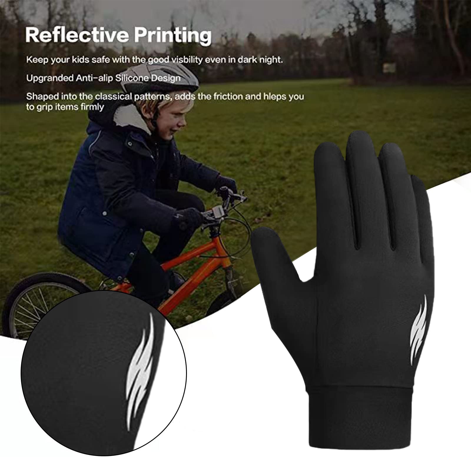 Gants d'hiver chauds imperméables écran tactile 6-12 ans garçons filles course à pied temps froid