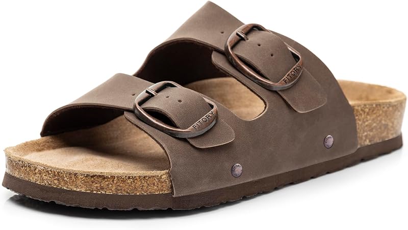 Womens Flat Sandals with Cork Footbed,Open Toe Arch Support Slides | Adjustable Buckles Straps,Casual,Comfortable,Slip-on Slippers,Indoor and Outdoor,Beach,Summer,Vacation