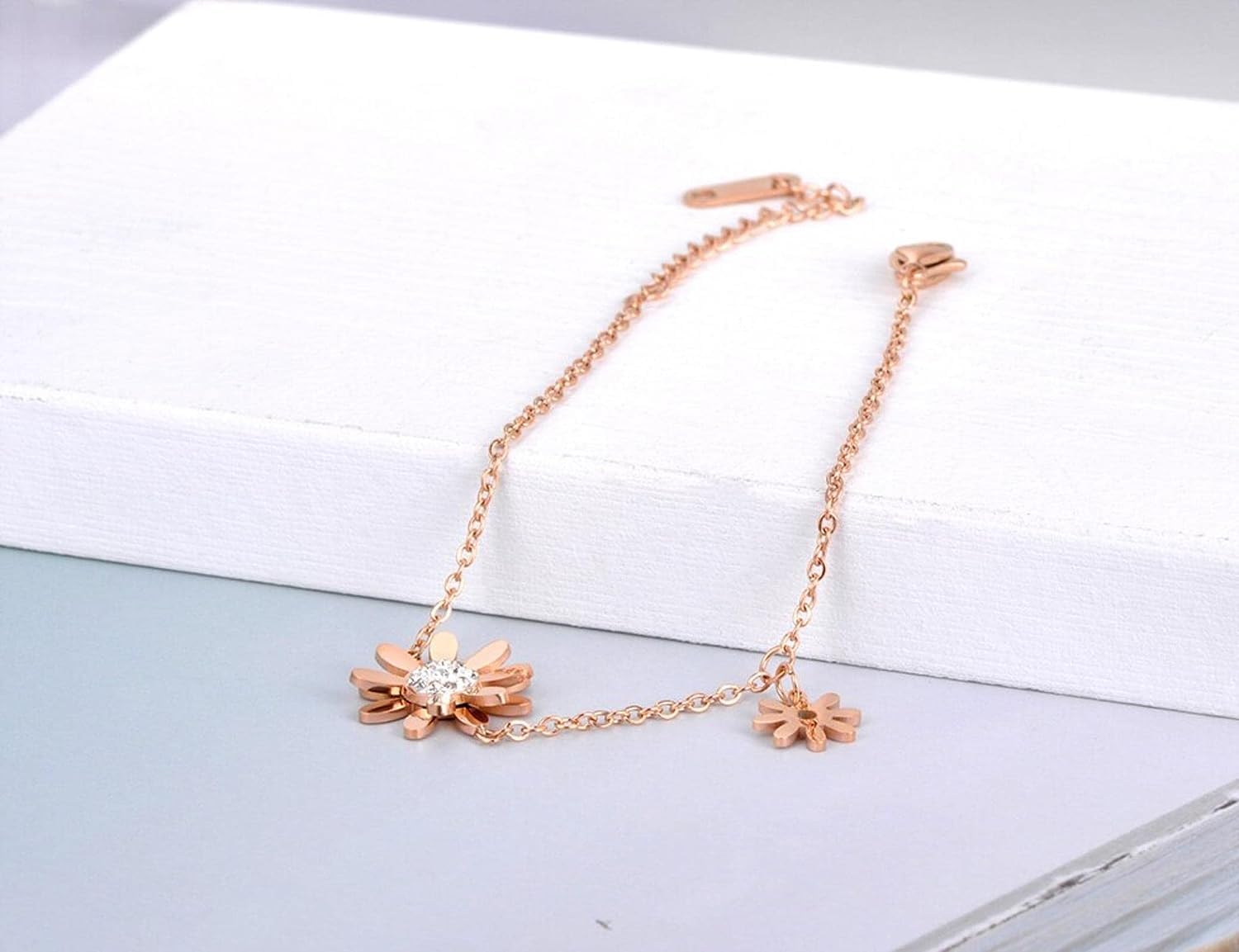 Pulsera de pie, Cadenas for el Tobillo, Tobillera con abalorio de Planta de Margaritas de Cristal Cz de Moda for Mujeres y niñas, Cadena de Fiesta Bohemia, joyería for pies