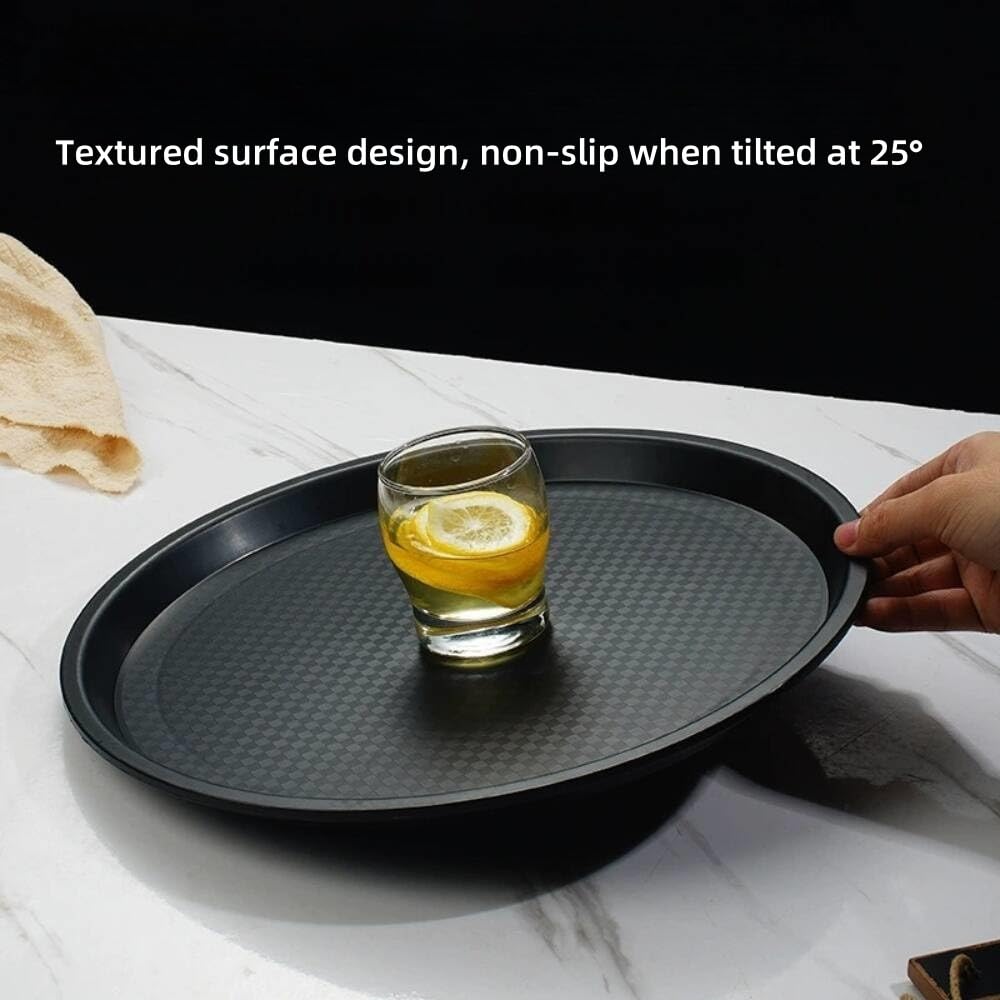 Paquete de 4 bandejas para servir restaurantes, bandejas de bebidas de 12 pulgadas, bandeja redonda de superficie antideslizante para el hogar, cocina, restaurante, cafetería, hotel, bar (negro, 12