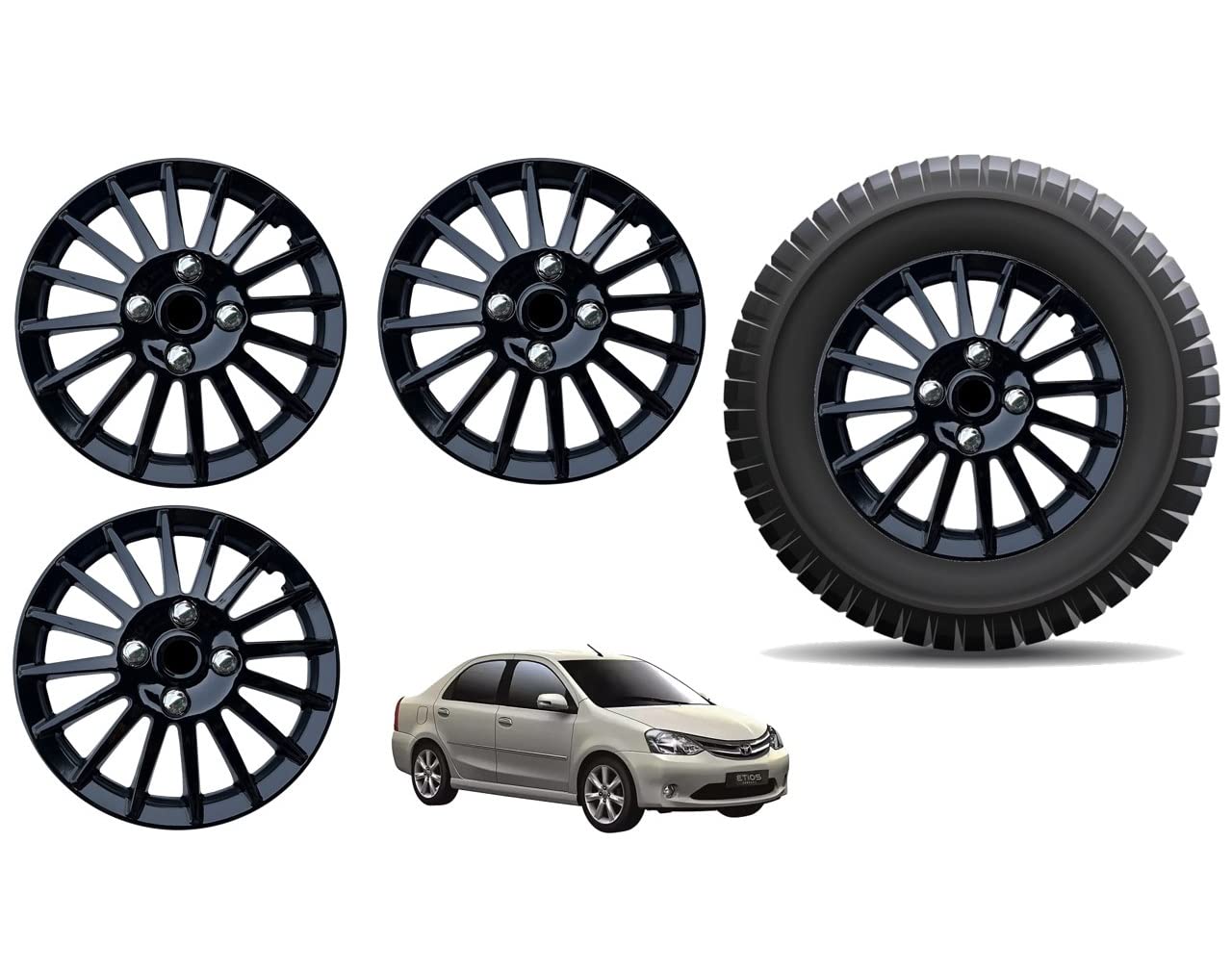 HUDMOZ Car Wheel Cover/Cap Hubcaps Camry Design Full Black Colour 14 Inches Compatible with