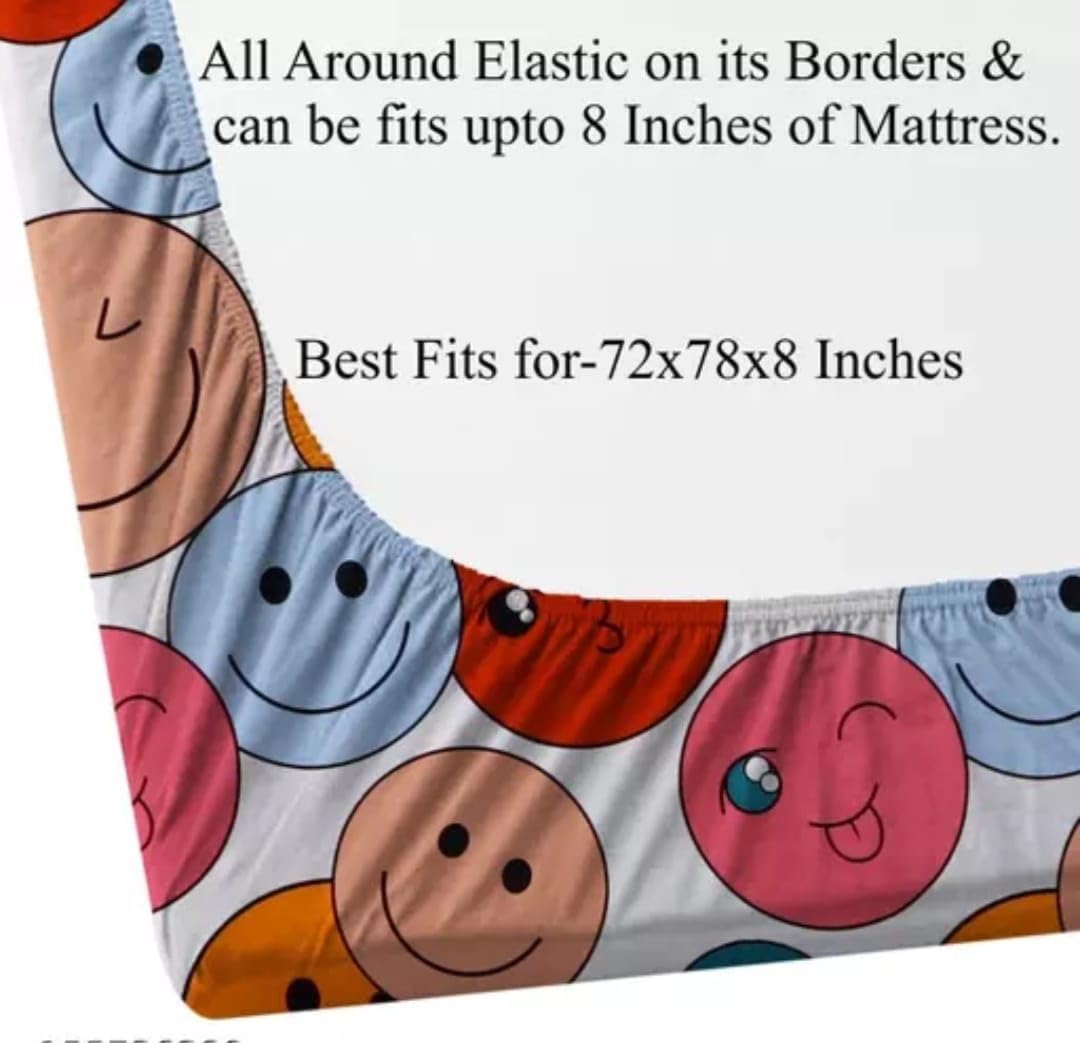 Geeta Homes Glace Cotton Fitted 1 Bedsheet King Size (72"x78") | All Around Elastic | Cotton Feel | 2 Pillow Covers (17"x27") | Fits Up to 8" Mattress | 220 TC | Printed Double Bed Sheet B919 1