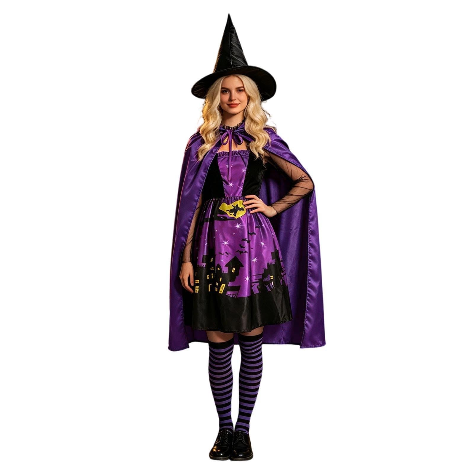 Générique Halloween Deguisement Sorciere Femme Robe Sorcière Chapeau De Adulte Costume Medievale Moyen Age Squelette Vintage pour Fêtes Carnaval Anniversaire Et Cosplay