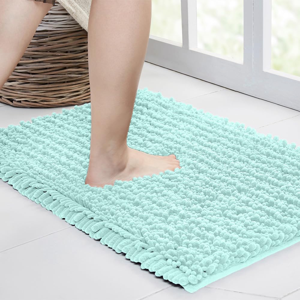 Walensee Large Bathroom Rug Non Slip Bath Mat (24x60 Inch Spa Blue) Water Absorbent Super Soft Shaggy Chenille Machine Washable Dry Extra Thick