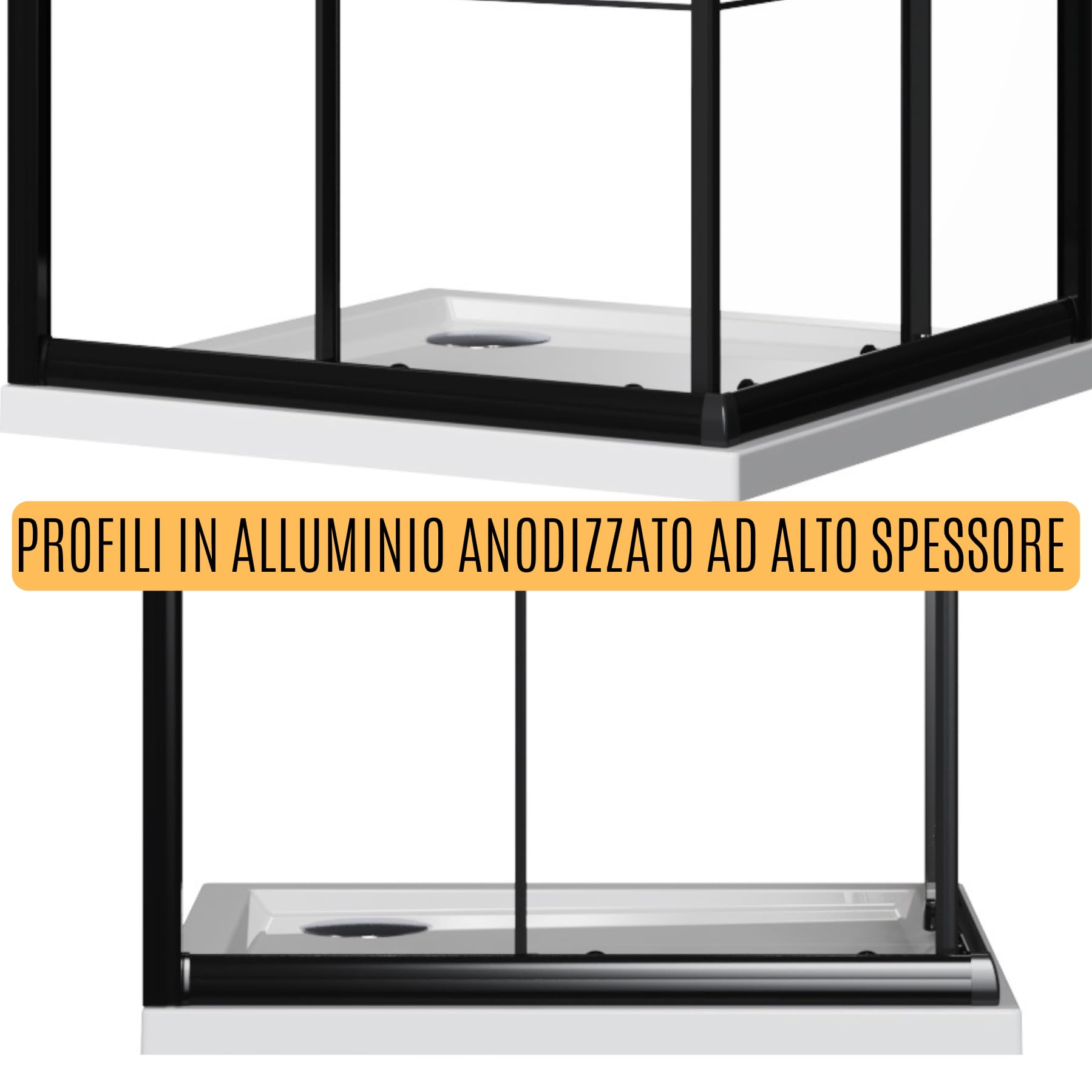 ZIK - Box Doccia 80x80 Angolare 2 Lati Nero (Altezza 190) Cabina Doccia Completa in Vetro Temperato 6mm Reversibile, Box Doccia Completo con Porta Scorrevole, Tutti i Componenti sono Inclusi