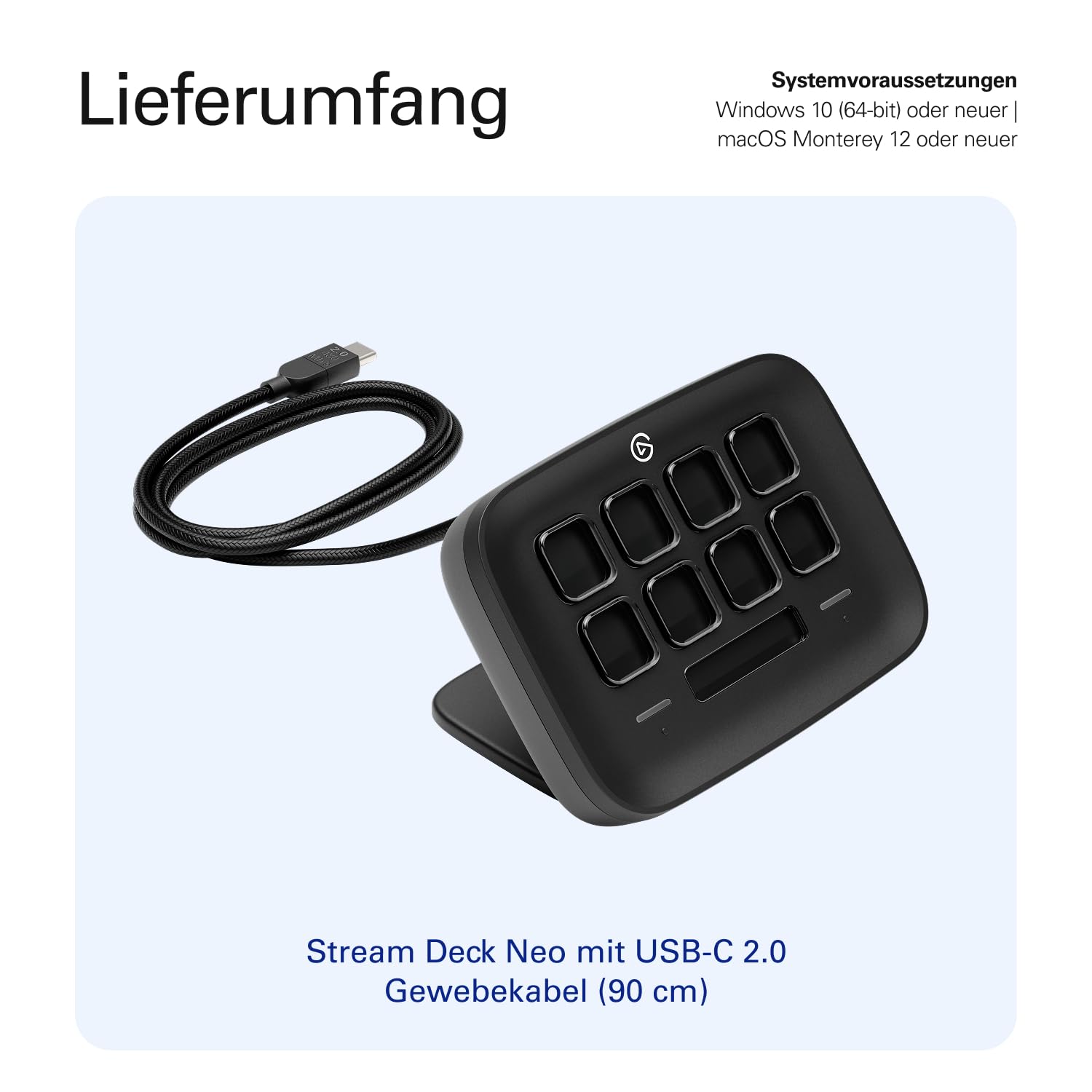 Elgato Stream Deck Neo Black 8 anpassbare Tasten 2 Touch Points Tasks Workflows kompatibel Mac PC