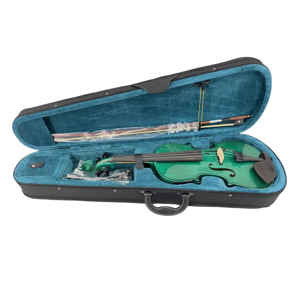 Yinfente 4/4 violino elettrico e acustico full-size, 4 corde, abete d'acero per studenti, bambini, principianti, custodia rigida, arco in legno brasiliano, cavo, panno di pulizia (verde)