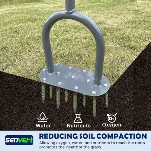 Lawn Aerator Spike Manual Yard Aerator with 13 Iron Spikes, Lawn Grass Aeration Tool, Garden Tool for Aerating Lawn Soil, Improves Lawn Health, Gray, JS-001 - Image 5