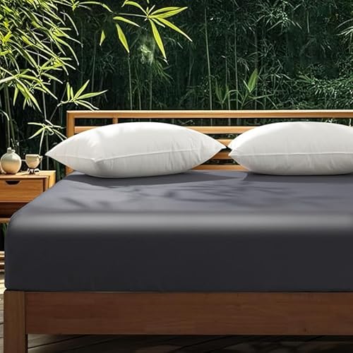 Gezu Baumwollesatin Spannbettlaken 180x200cm Mako Satin Anthrazit Grau Weich Hypoallergen Thermoregulierend Spannbetttuch Bettlaken 180x200cm Spannbettlaken 100% Baumwolle Sommer für bis 30cm Matraze