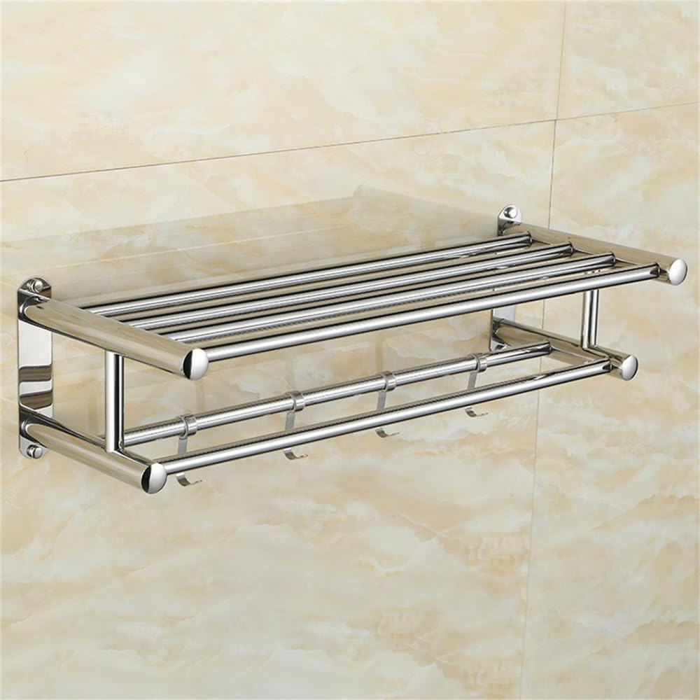 ステンレススチール バスルームシェルフ タオルバー フック付き ハンギングロッドホルダー 壁掛けハンガー タオルレールラック バスル